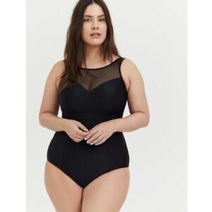 Torrid Black Illusion Swimsuit 4X Black Lightly Lined One Piece Mesh Overlay NWT